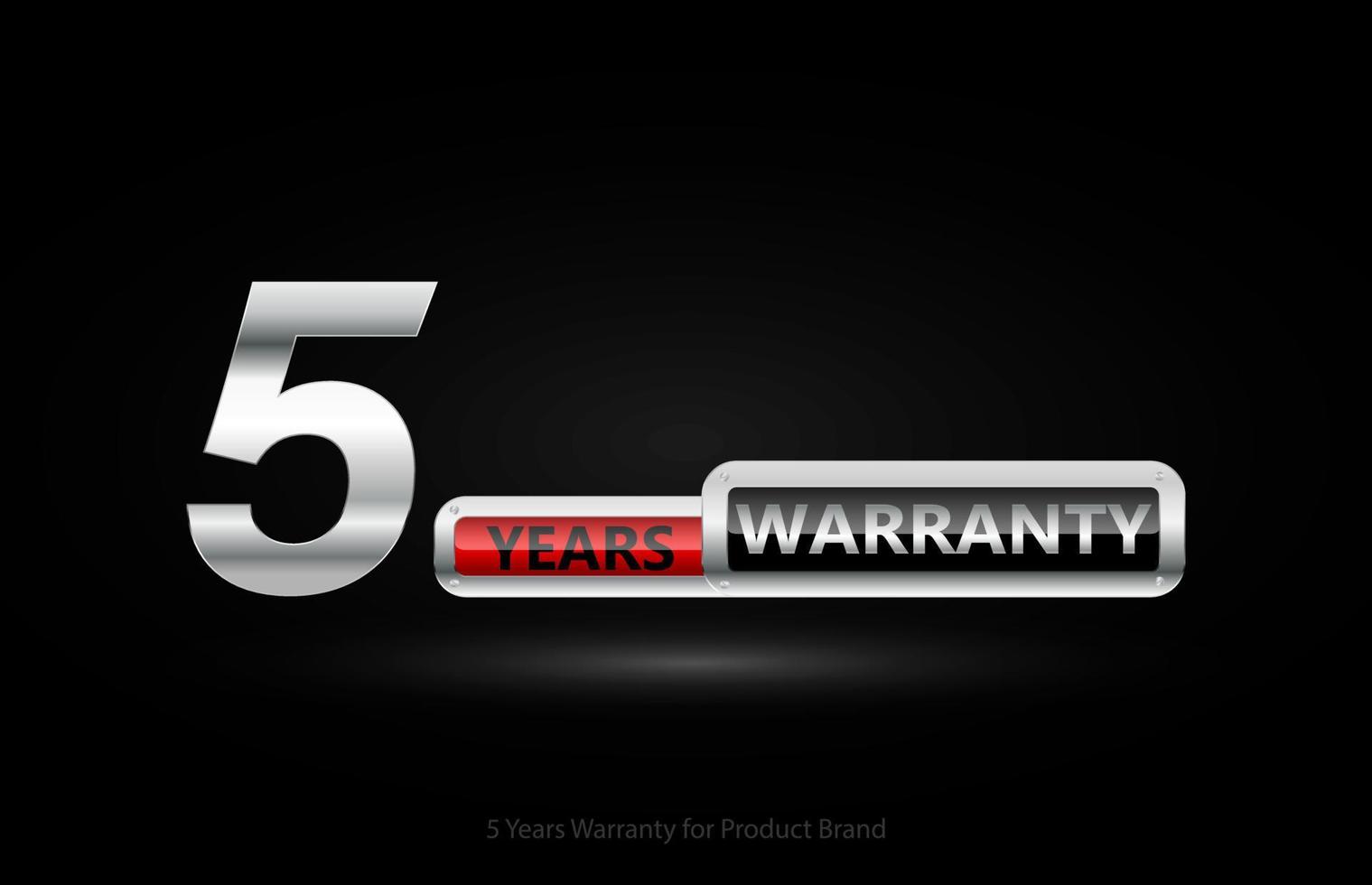 5 years warranty silver logo isolated on black background, vector design for product warranty, guarantee, service, corporate, and your business.