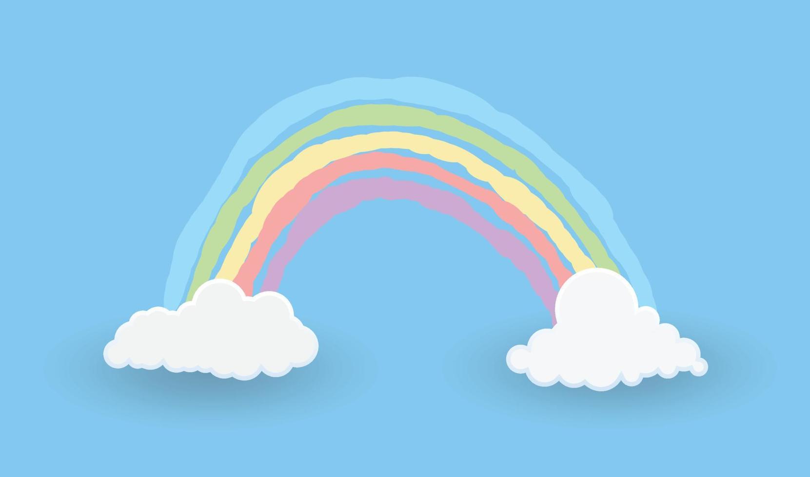 Rainbow With Clouds on background. , colorful  vector illustration.