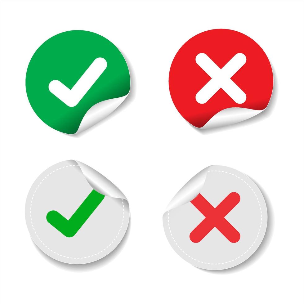 Green check mark icon and red cross mark simple dark icons vector