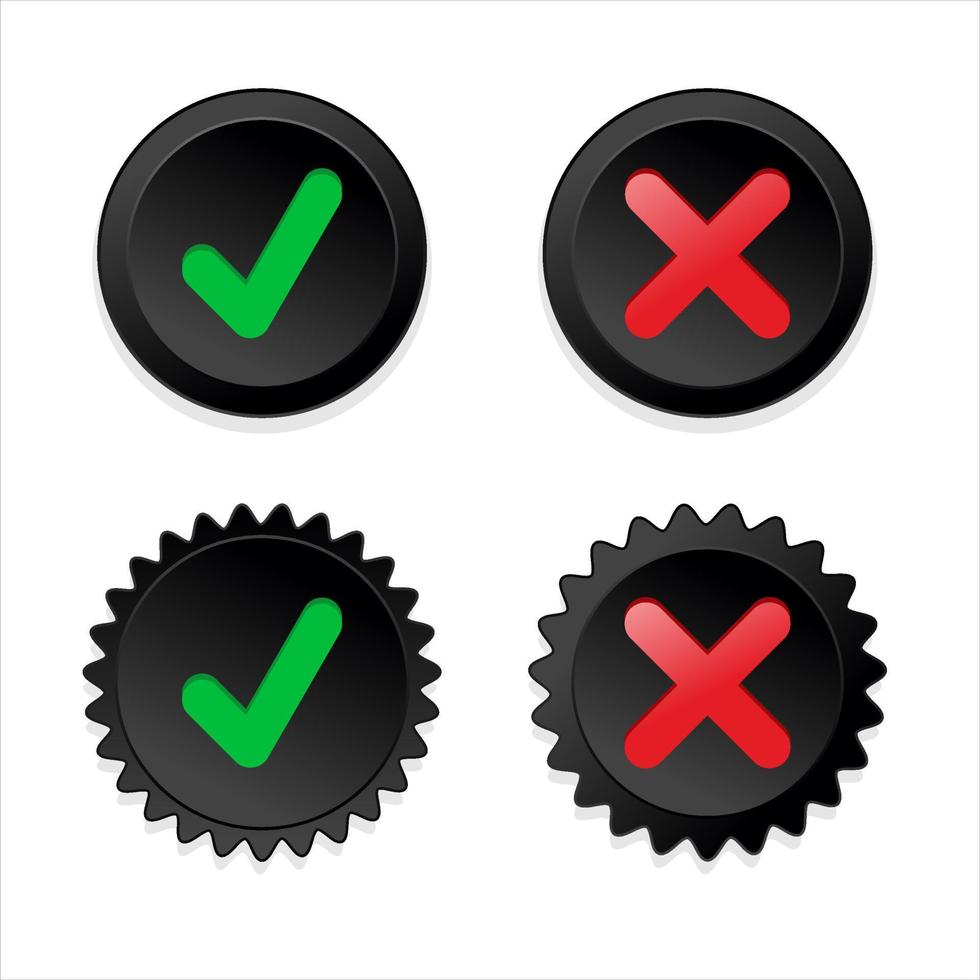 Green check mark icon and red cross mark simple dark icons vector