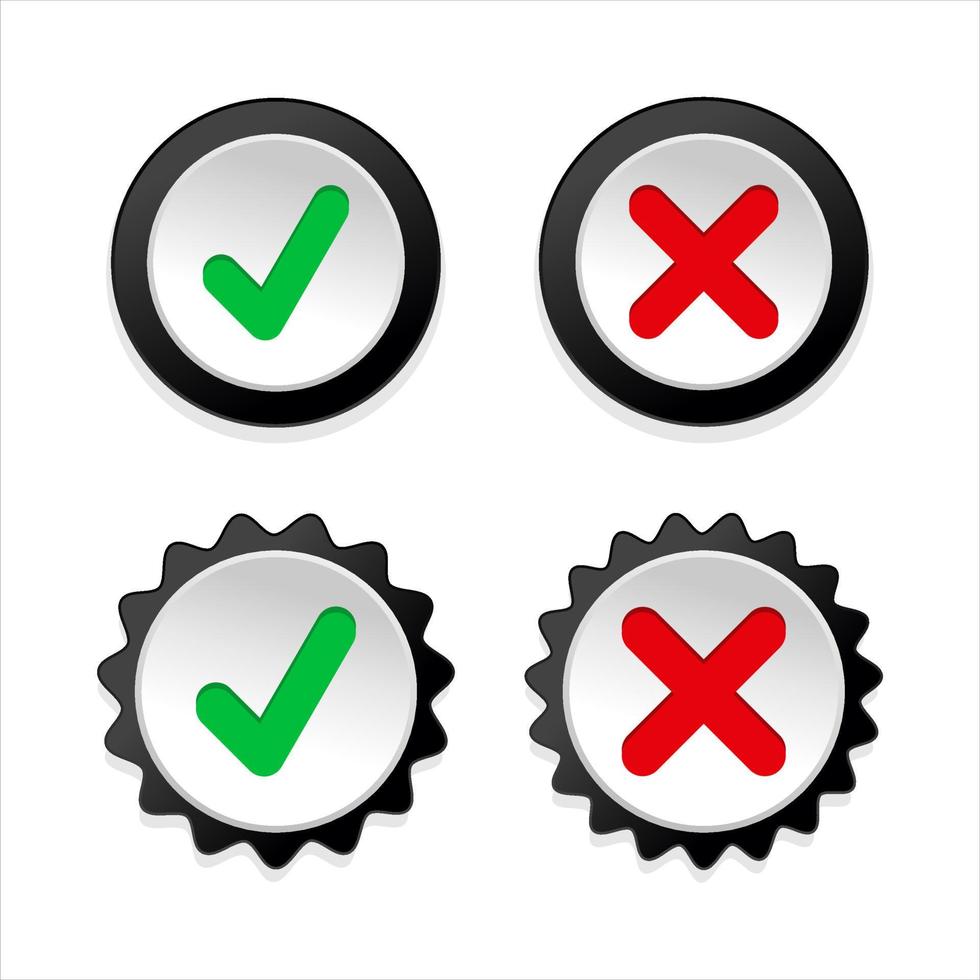 Green check mark icon and red cross mark simple dark icons vector