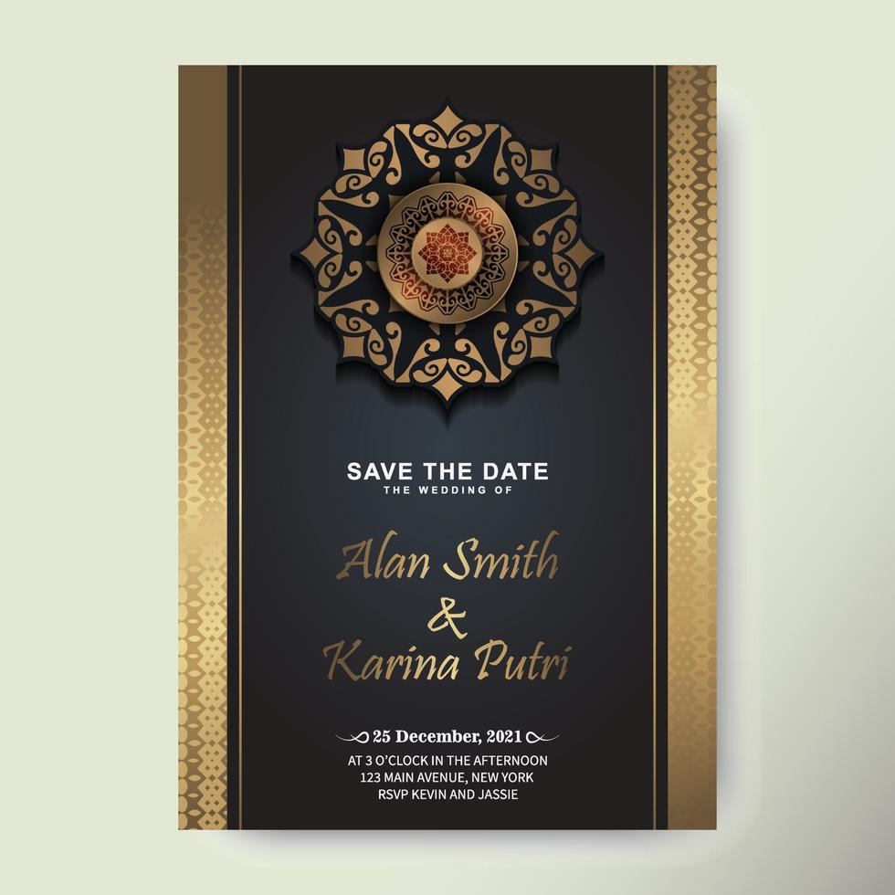 Elegant mandala wedding invitation card template design vector