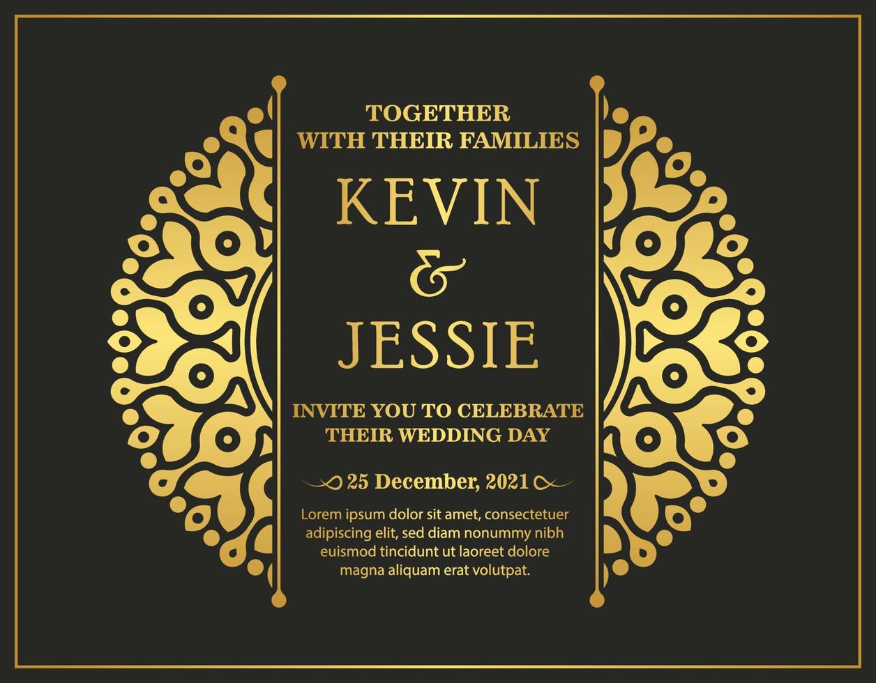 Elegant mandala wedding invitation card template design vector