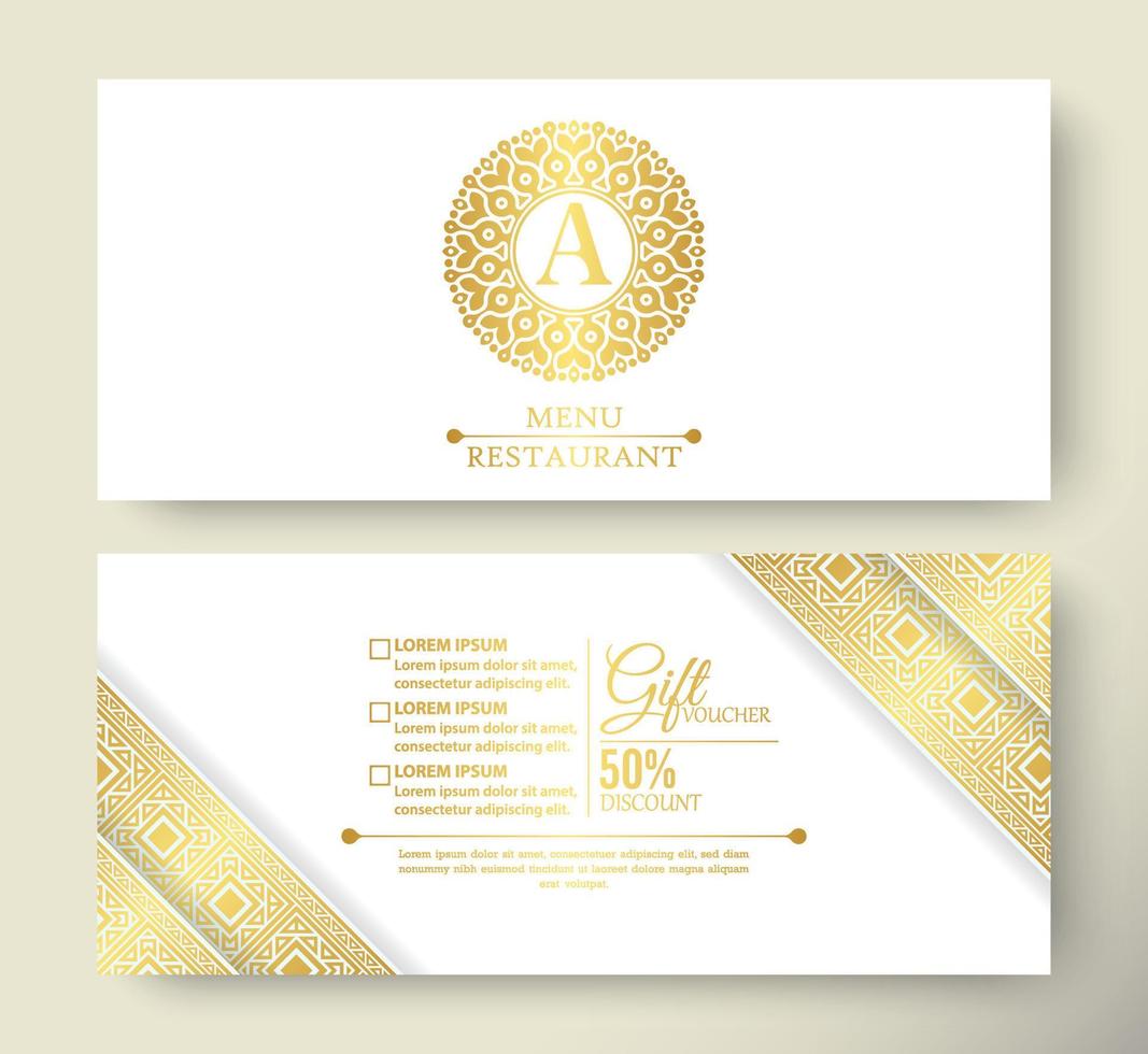 Menu restaurant luxury gift voucher design template vector