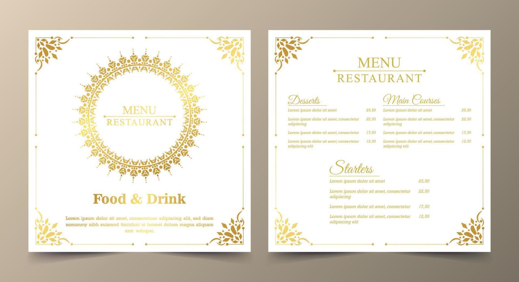 Luxury restaurant menu with elegant ornamental style vector