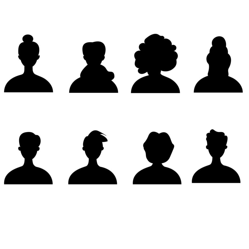 Various female and male avatars silhouette black vector