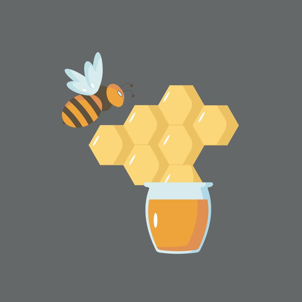 A bee with honeycomb and a jar of honey vector