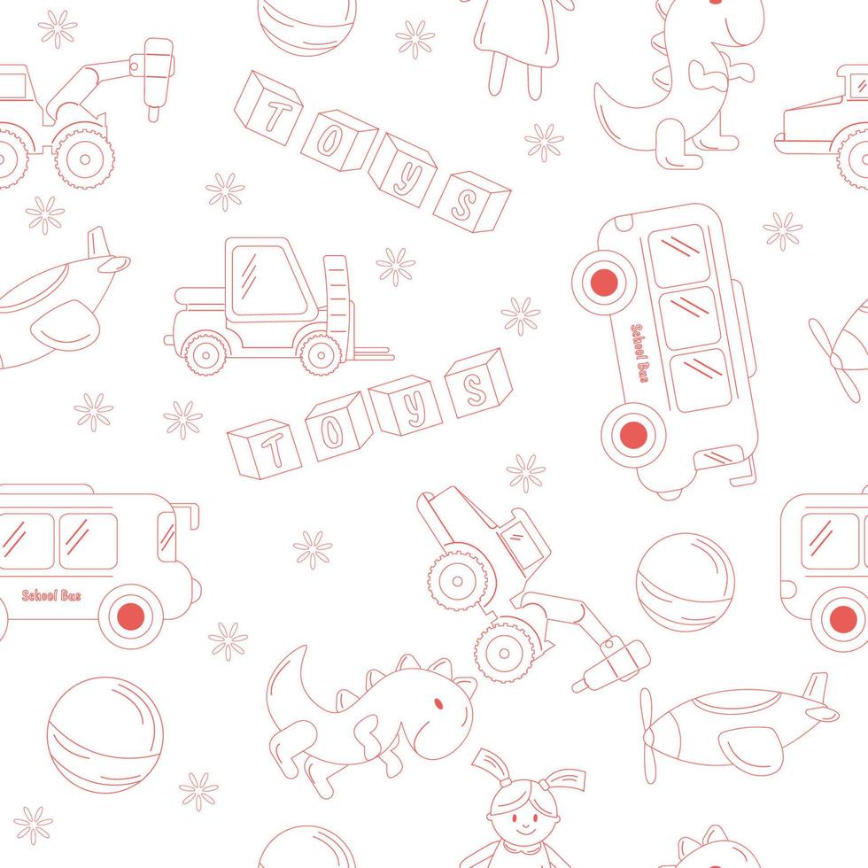 Pattern of children's toys in the style of outline. Vector