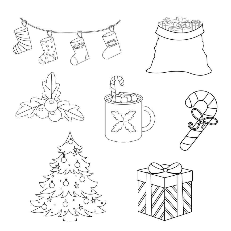 Collection of Christmas elements outline. Vector illustration