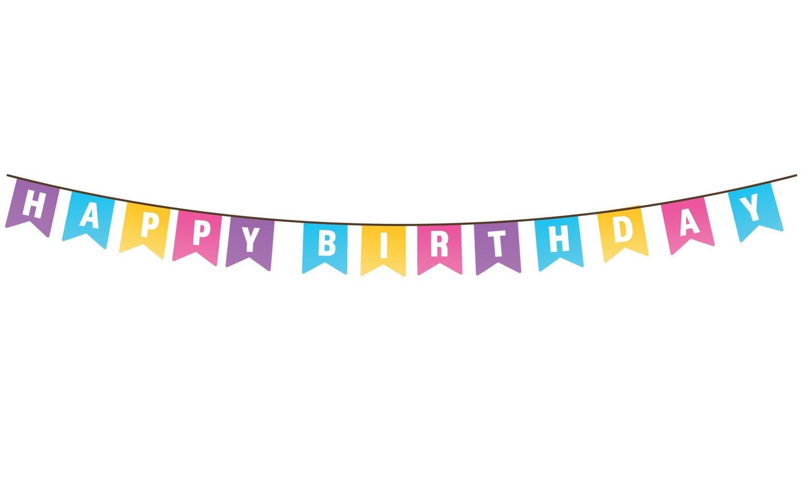 A happy birthday lettering on the garland. Multicolored garland flags for birthday cards invitations. vector