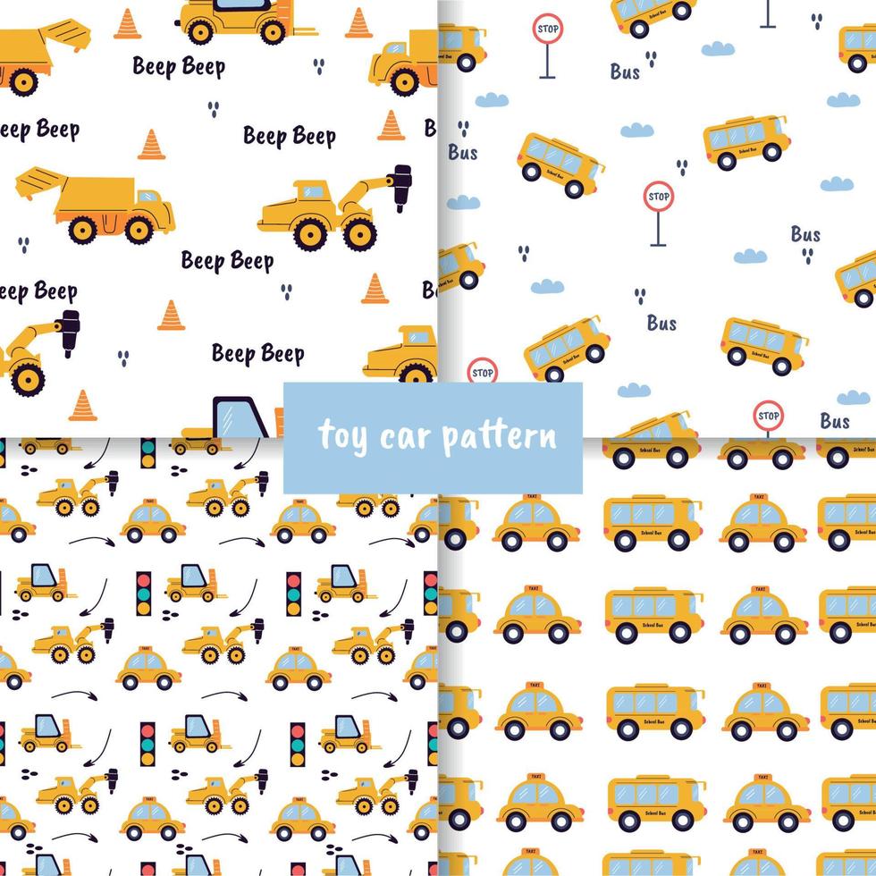 Children's toy car pattern set. Different types of cars vector