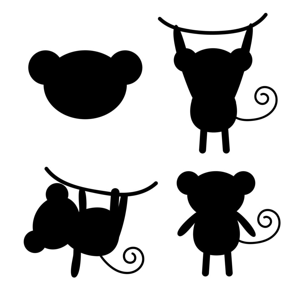 Set of silhouette cartoon monkeys boho. Vector illustration.