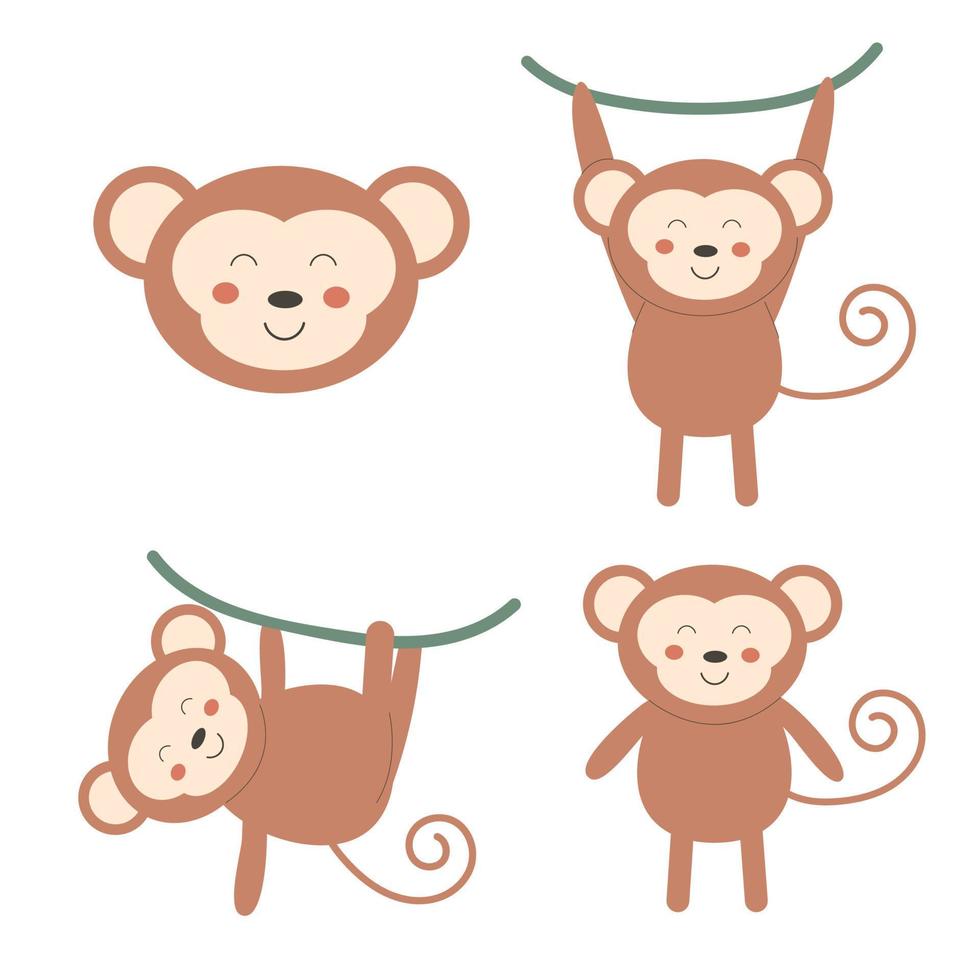 Set of cartoon monkeys boho. Vector illustration