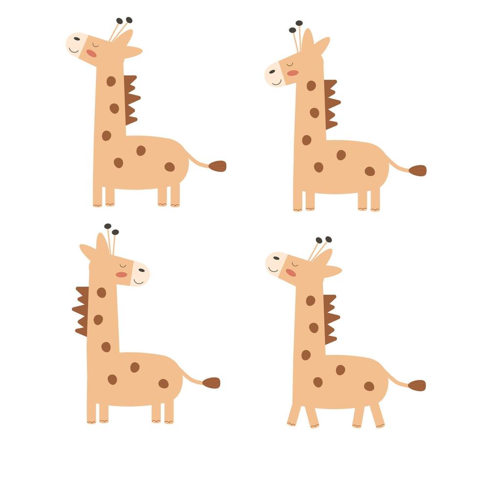 Set of cartoon boho giraffes. Vector illustration