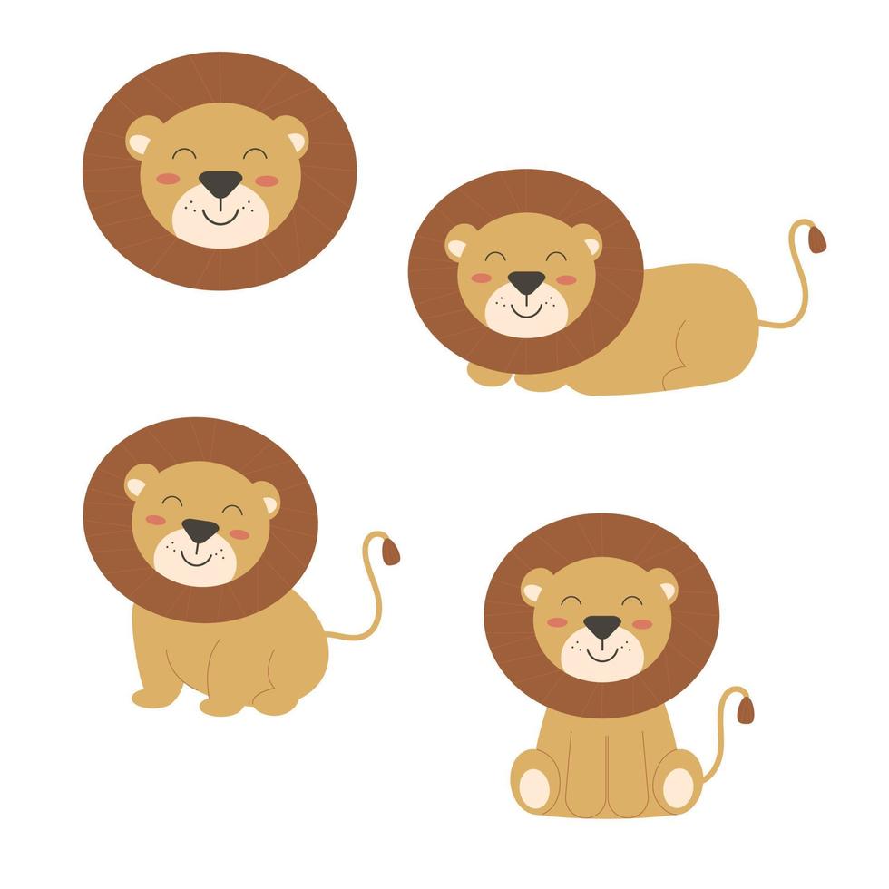 Set of cartoon lions boho. Vector illustration