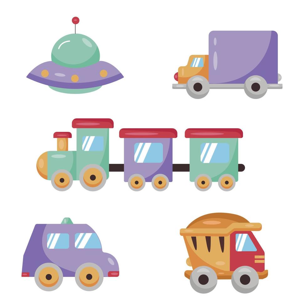 Set of children's car toys in light colors vector
