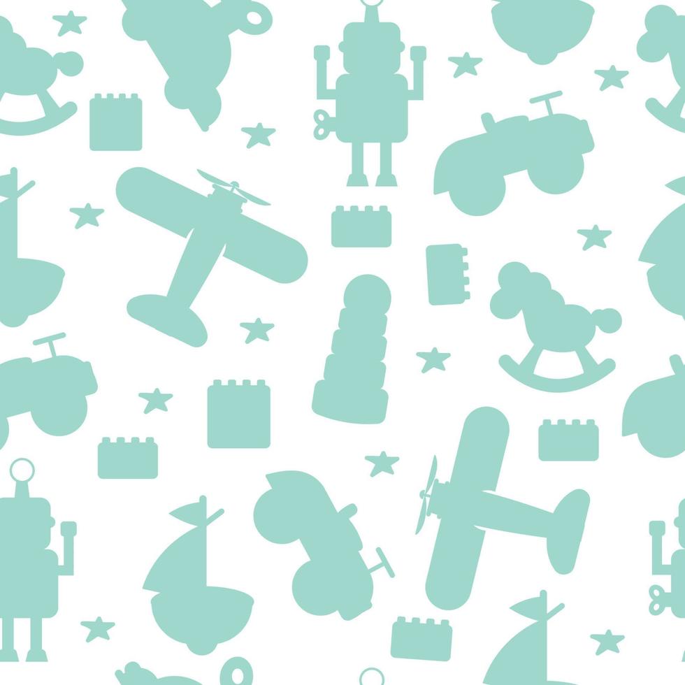 Pattern of children toys silhouette green color. Vector
