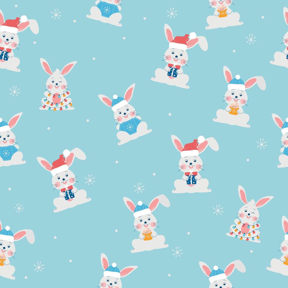 Seamless Christmas Bunny pattern. Vector illustration