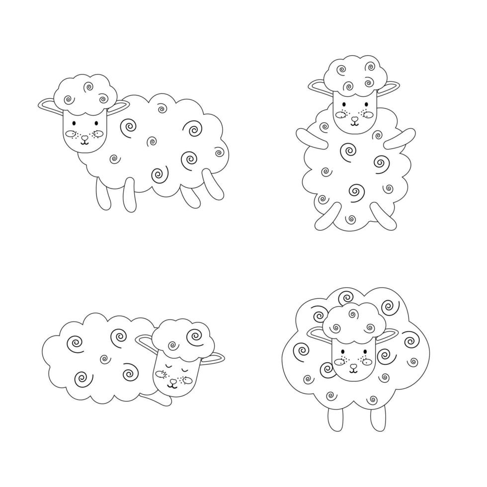 Set of sheep outline, line style. Vector illustration