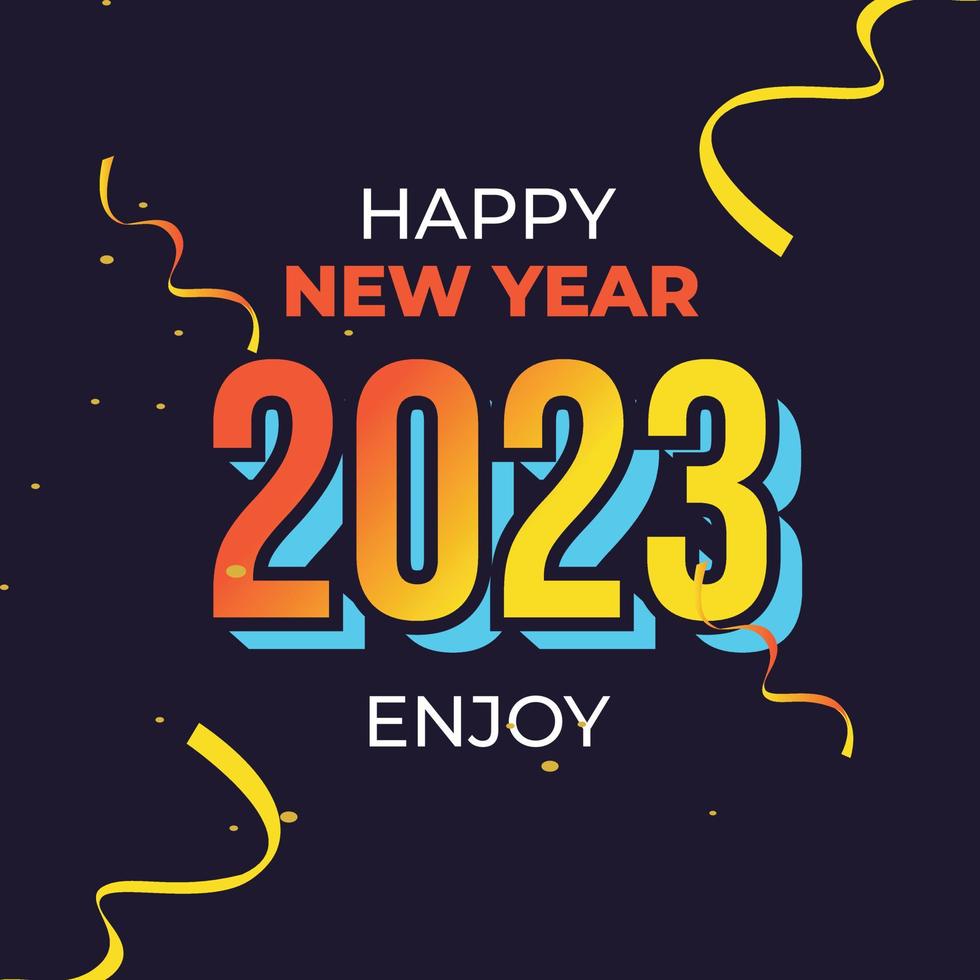 feliz año nuevo 2023. diseño de números para tarjetas de felicitación, haga que su momento de año nuevo sea más divertido. feliz año nuevo 2023 pancarta, afiche o plantilla de tarjeta. feliz año nuevo vector