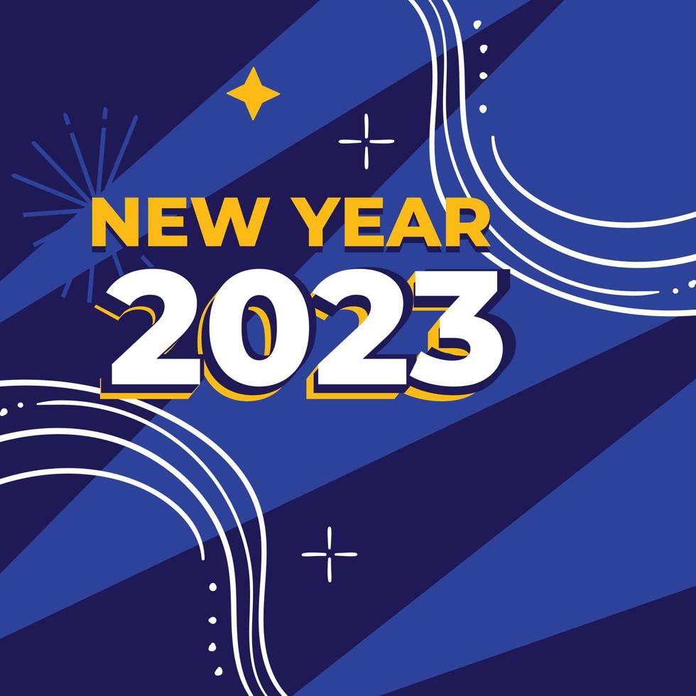 feliz año nuevo 2023. diseño de números para tarjetas de felicitación, haga que su momento de año nuevo sea más divertido. feliz año nuevo 2023 pancarta, afiche o plantilla de tarjeta. feliz año nuevo vector