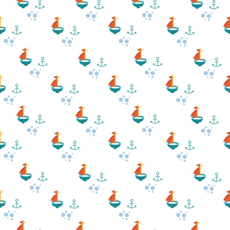 Children's boat pattern on a white background. Vector