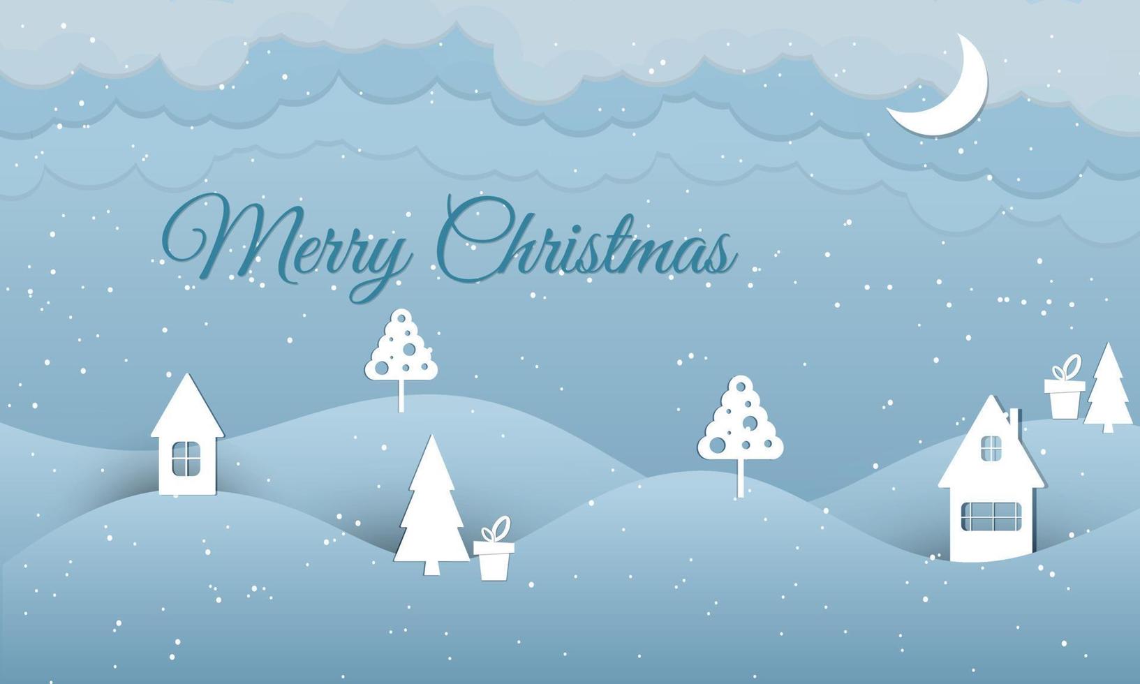 Merry Christmas and Happy New Year Von. Cut-out paper style. Postcard, banner. vector