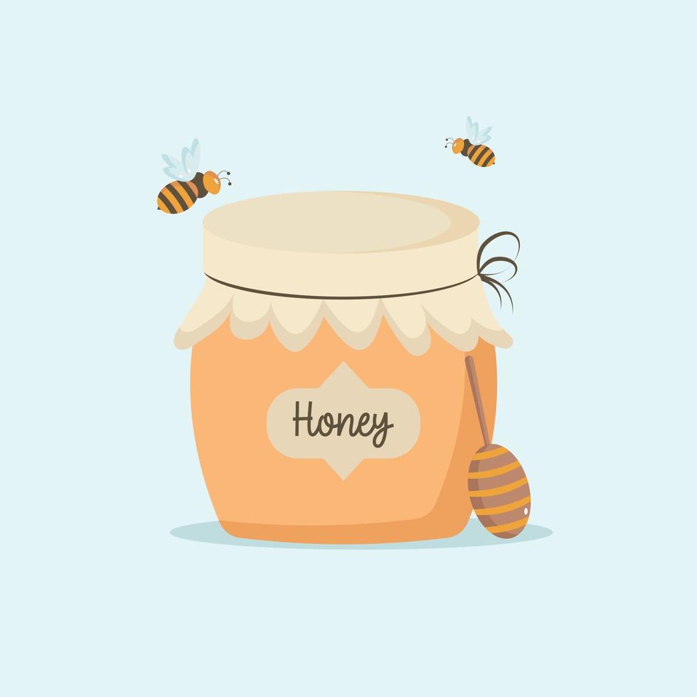 A jar of honey with bees vector