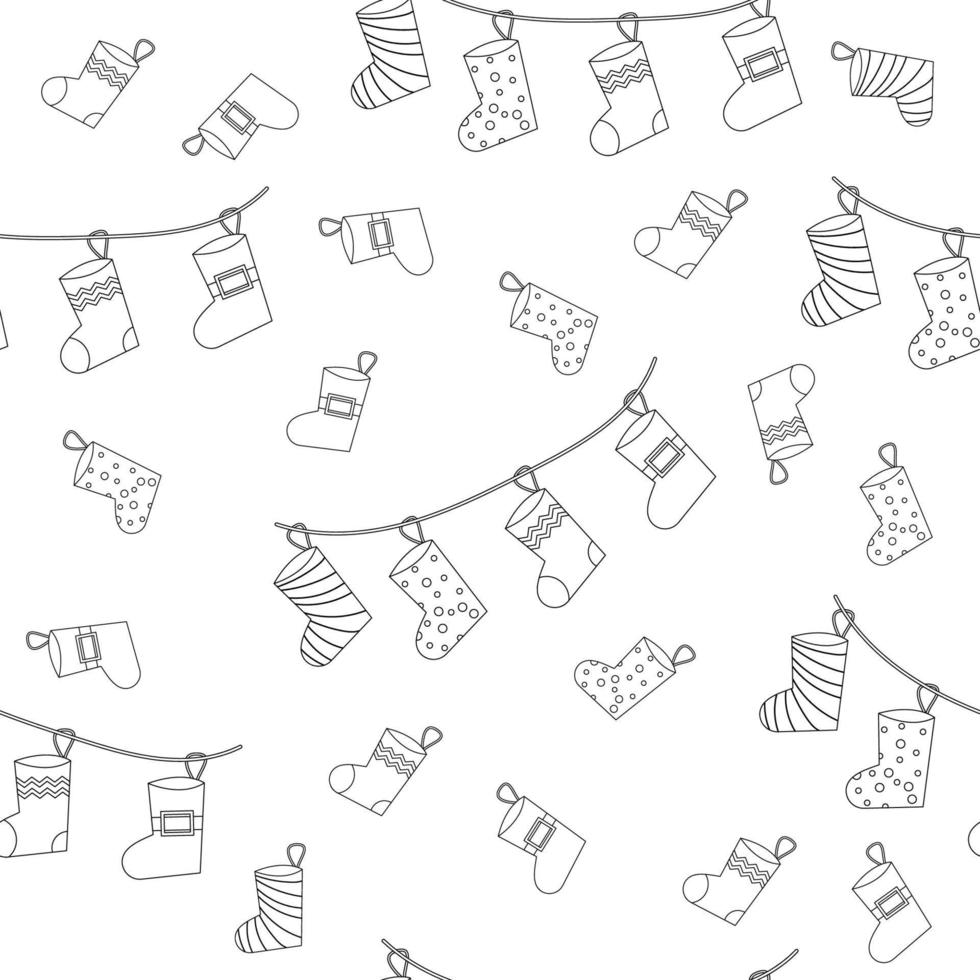 Christmas sock pattern for gifts outline. Vector