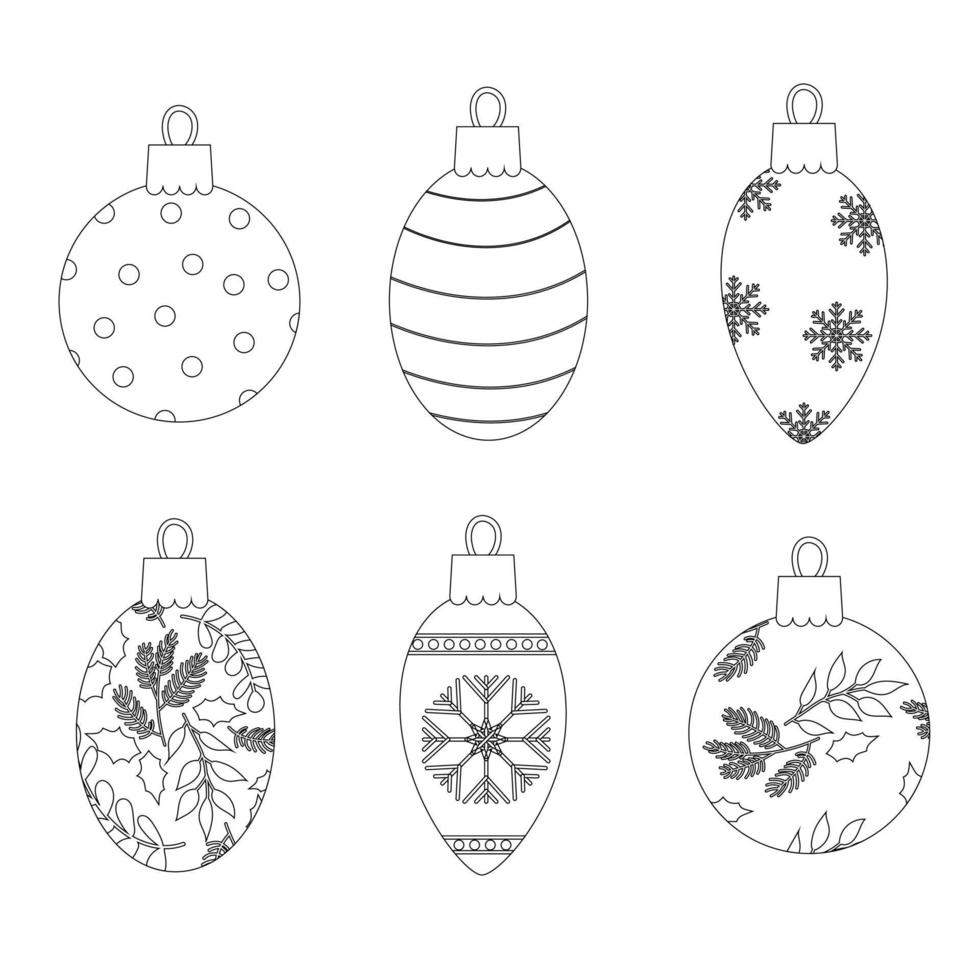 Set of Christmas balls with a line style pattern. Vector illustration