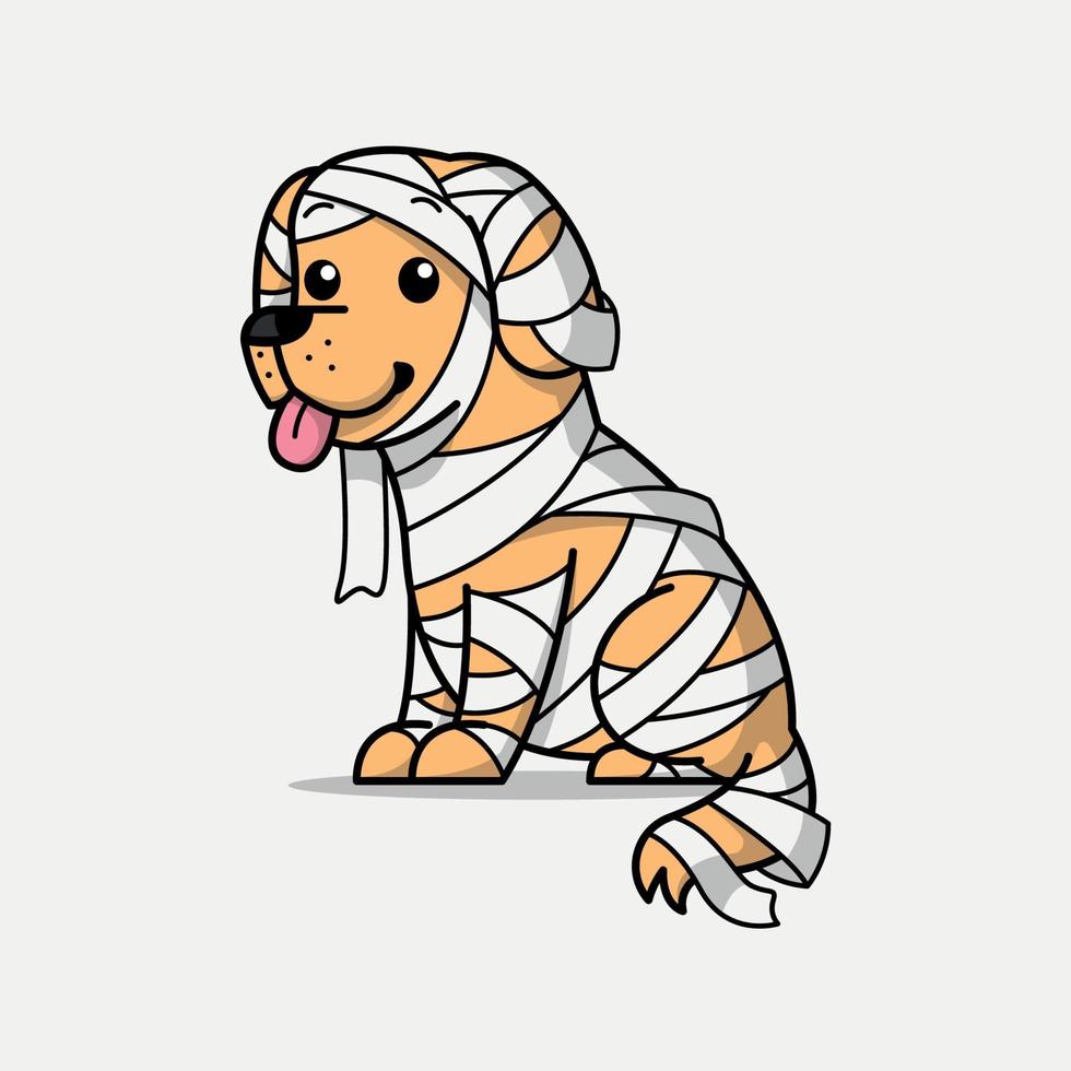 A GOLDEN RETRIEVER DOG IS WEARING A MUMMY COSTUME CARTOON ILLUSTRATION vector