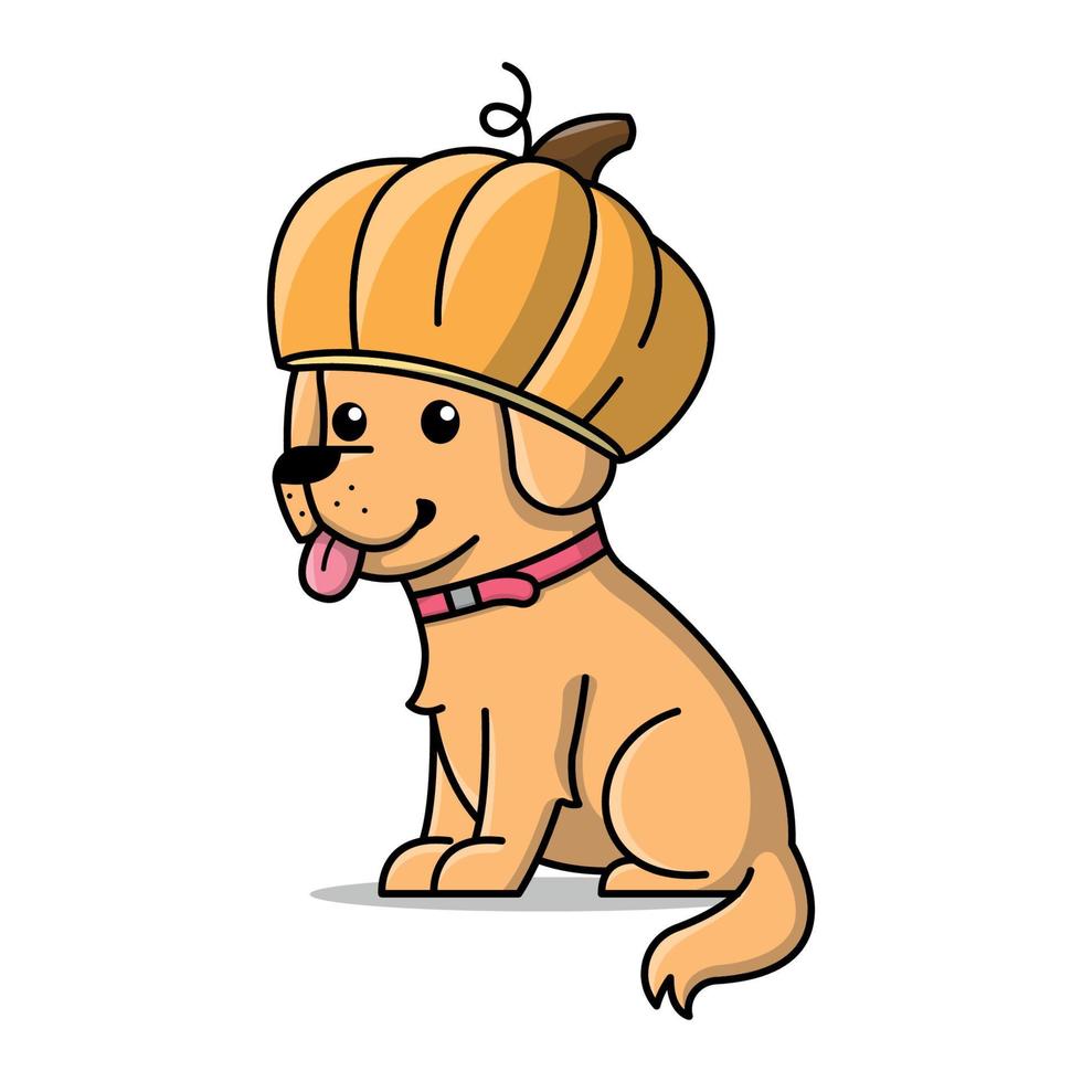 A GOLDEN RETRIEVER IS WEARING A PUMPKIN ON HIS HEAD vector