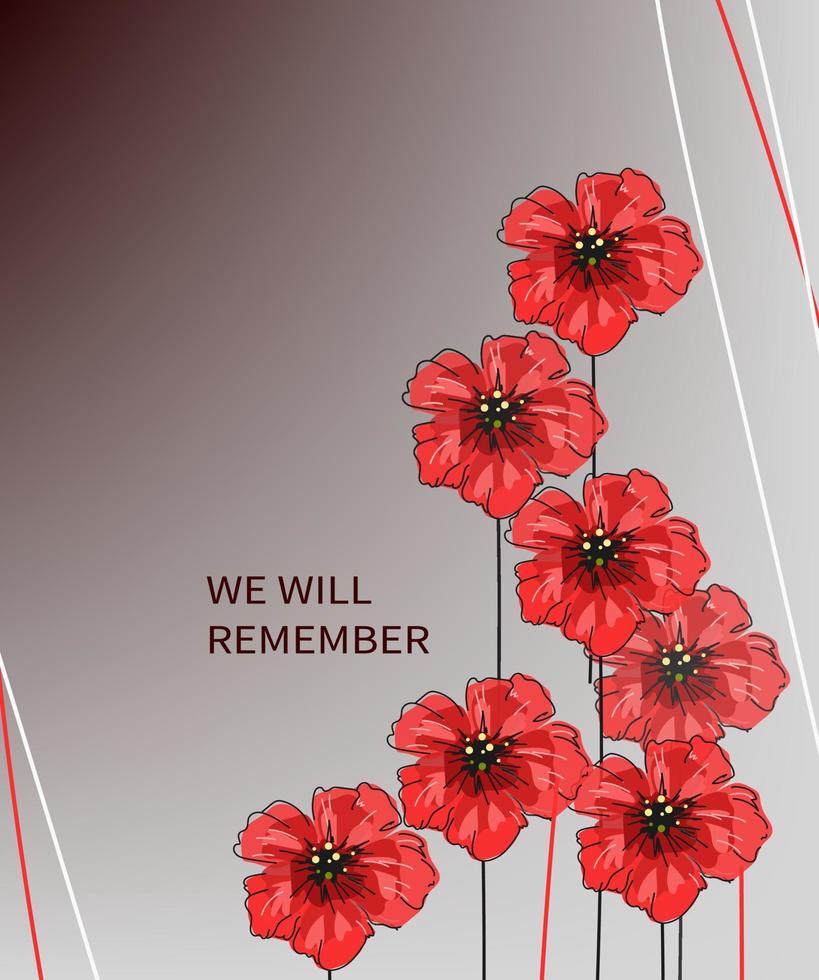 Vector doodle illustration of a bright red poppy flower. Remembrance Day, Memorial Day, Anzac Day.
