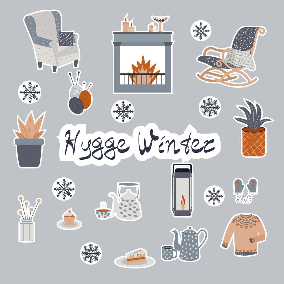 Hygge sticker set vector