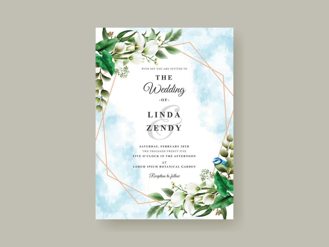 wedding invitation card with greenery floral vector