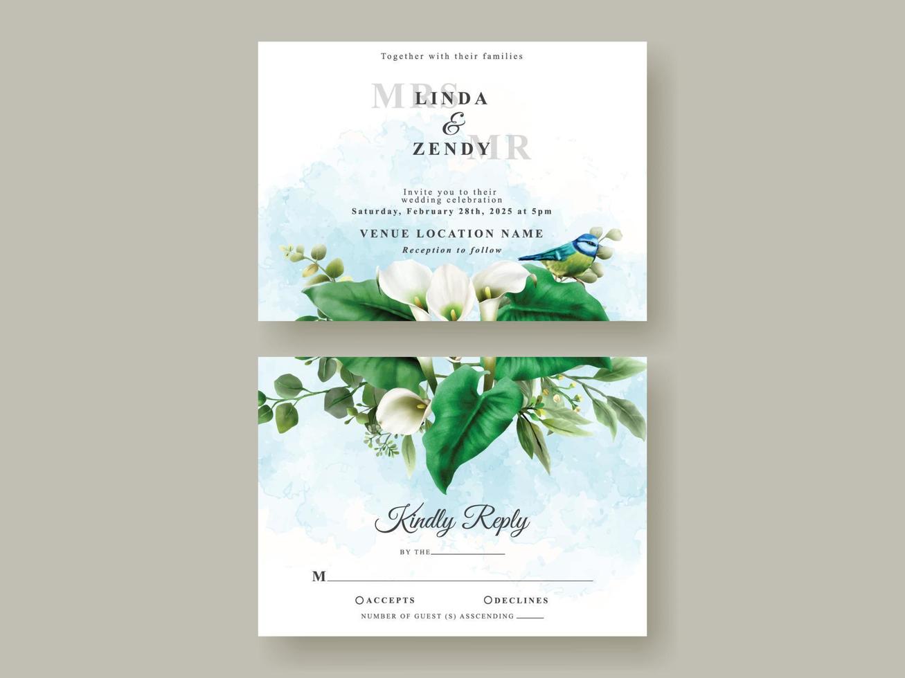 tarjeta de invitación de boda con vegetación floral vector