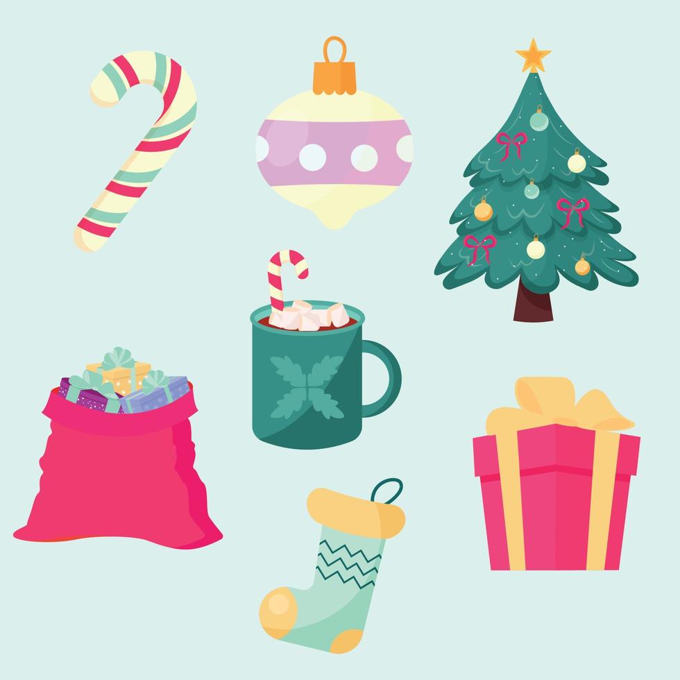 A collection of Christmas elements for the holiday. Vector illustration.