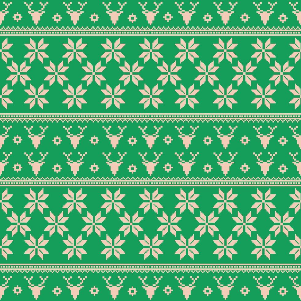 Pattern Christmas embroidered green ornament. Vector