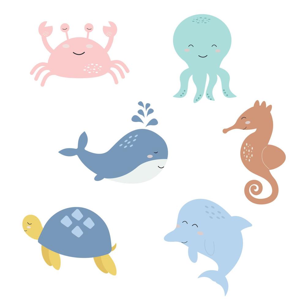 Sea animals in boho style. Vector illustration