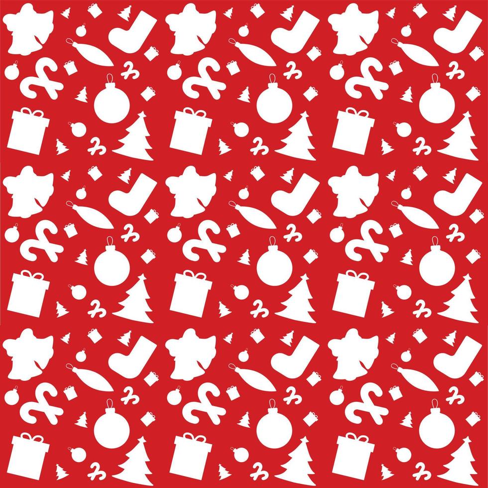 Pattern Christmas silhouette seamless, background. Bell, gift, toy, Christmas tree. vector