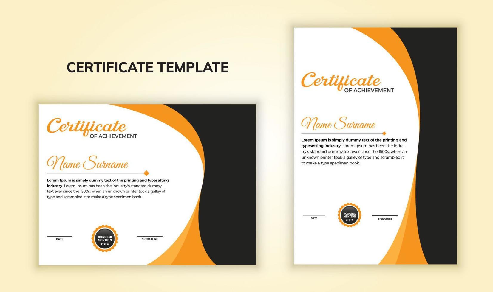 Modern certificate template set with flow lines and creative layout. Multipurpose certificate design. vector