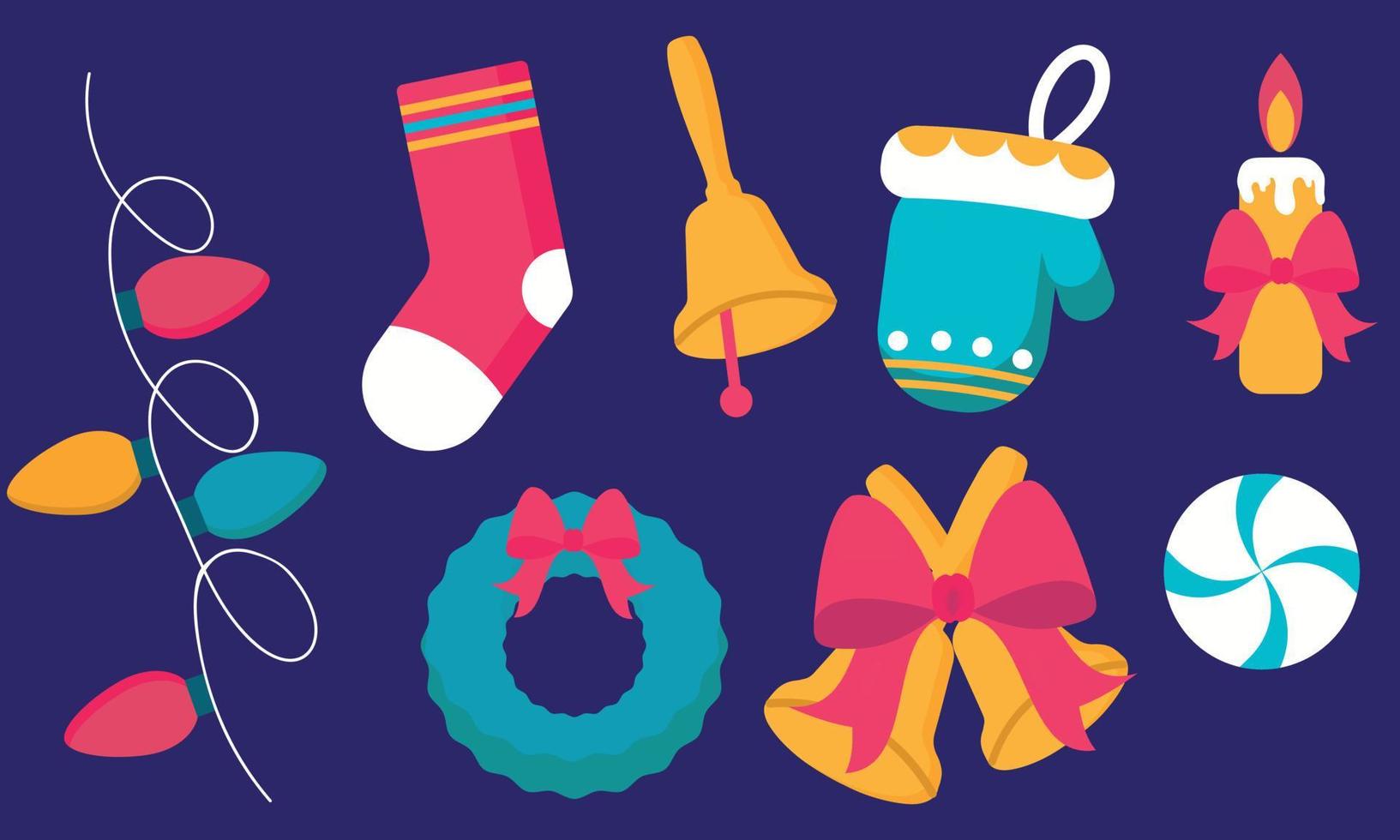 Set Christmas.Garland, mitten, candle, wreath, cup. bow, New Year. vector