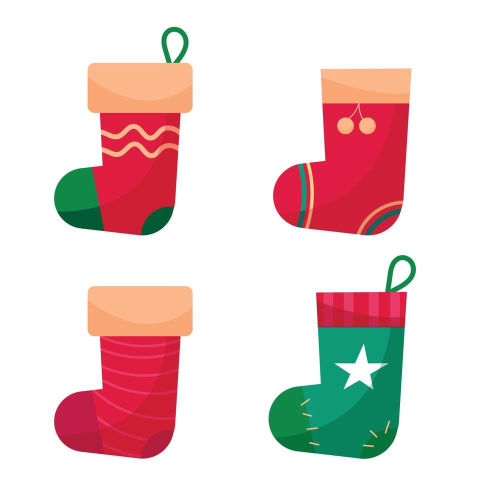 Christmas sock set for gifts. Vector illustration