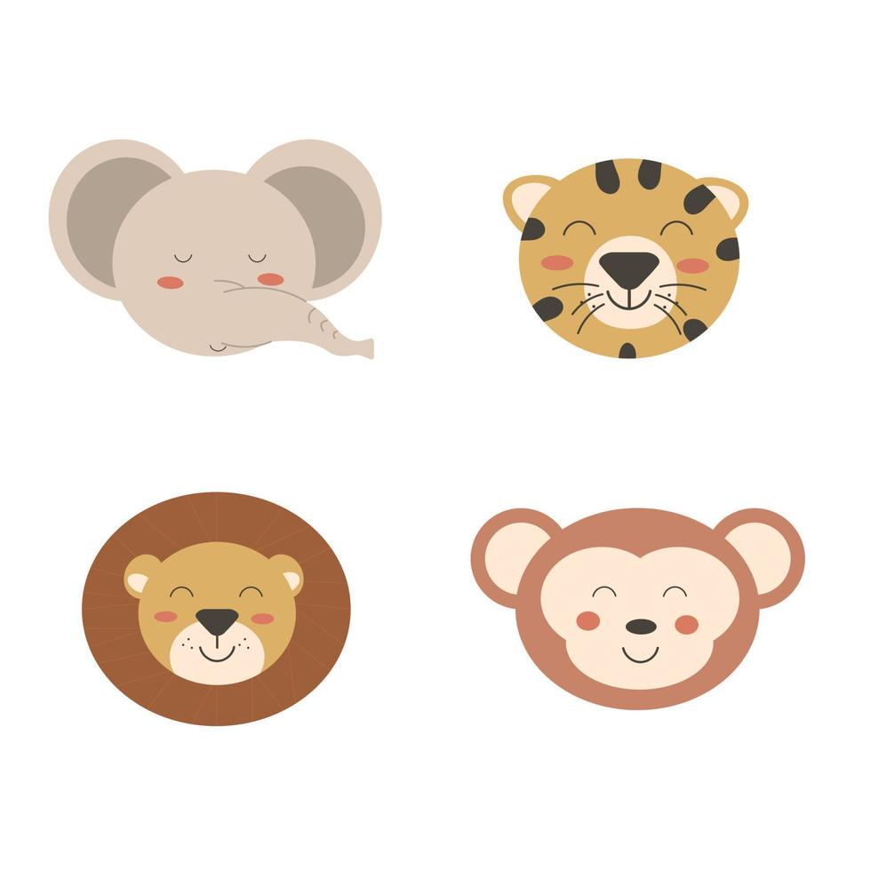 conjunto de cabeza de animales de dibujos animados. ilustración vectorial vector