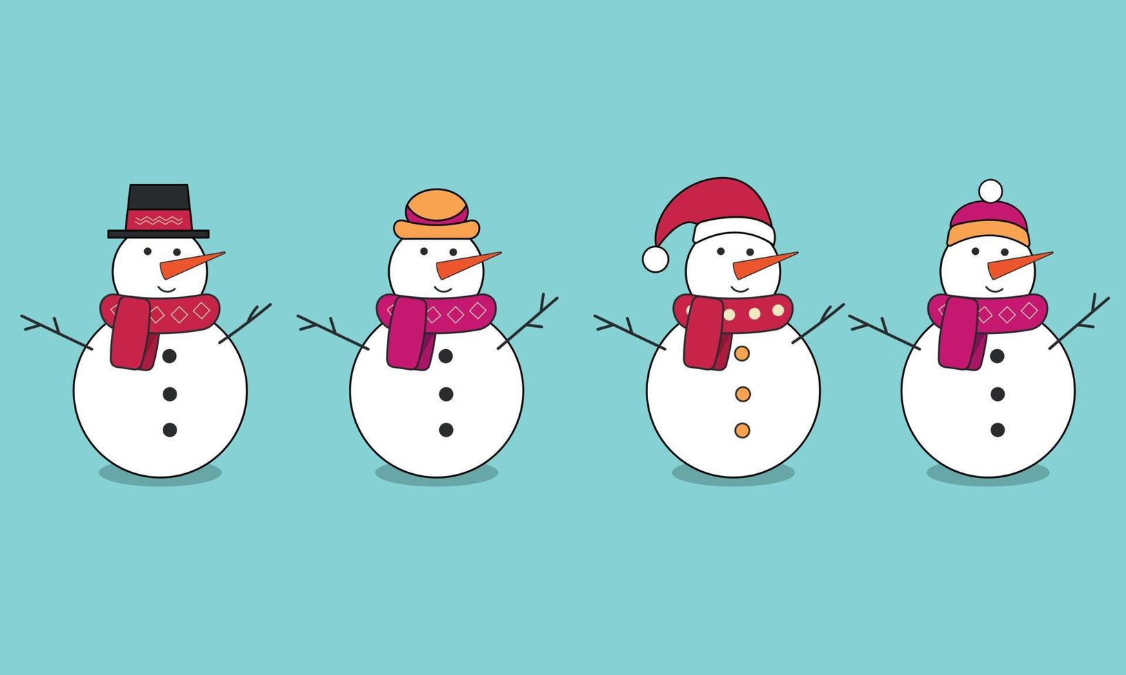 Set of the Snowman in a hat.  Happy New Year. Merry Christmas. vector