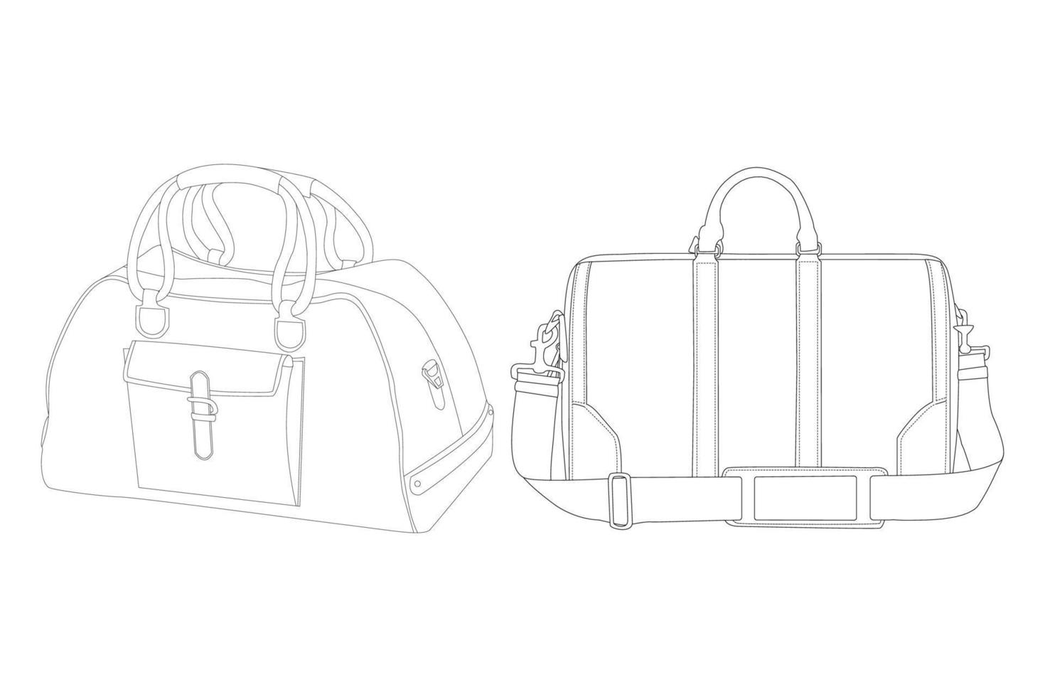 Duffle Bag, Vector Illustration, Bag Outline Template, Fashion Flats Sketch, Vector Clip Art Template