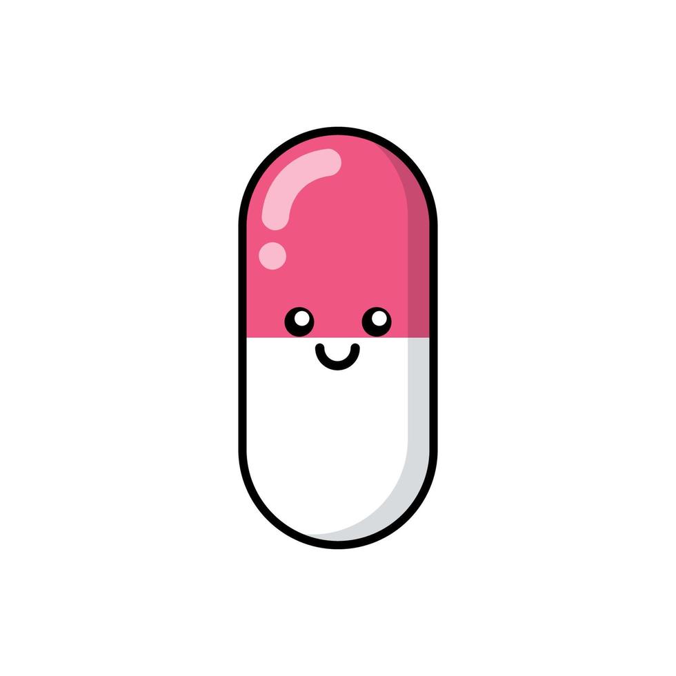 Medicine tablet patch, badge, stickers logo. Cute funny pharmacy drug cartoon character icon in asian japanese kawaii. Vector medical pharmaceutical capsule doodle.