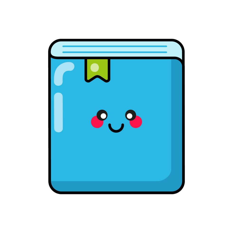 Book icon for patches, badges, stickers, logos. Cute funny cartoon character icon in asian japanese kawaii style, flat illustration. Vector notebook, diary, journal symbol doodle.