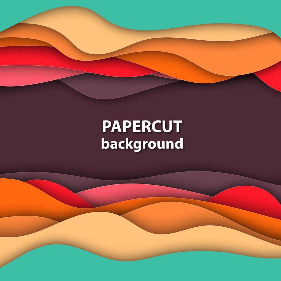 fondo vectorial con formas de corte de papel de color naranja, rojo y verde brillante. Estilo de arte de papel abstracto 3d, diseño de diseño para presentaciones de negocios, volantes, carteles, impresiones, tarjetas, portada de folleto. vector