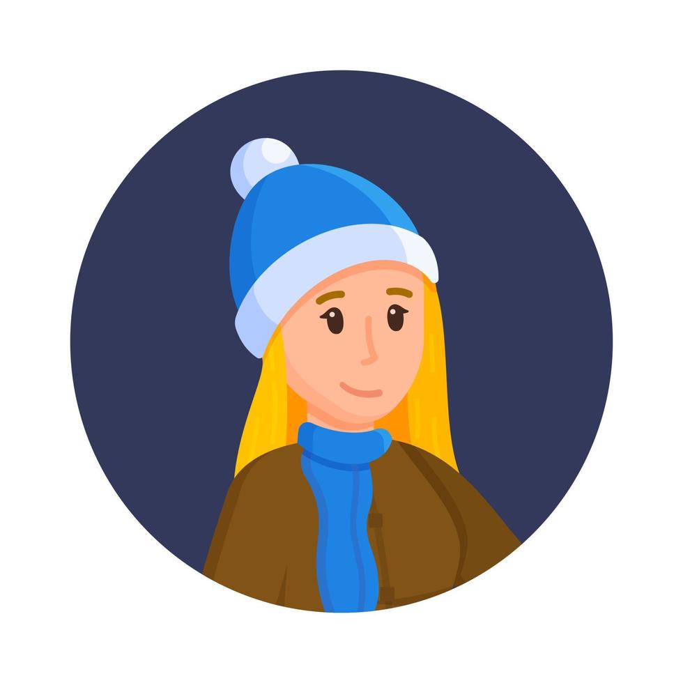 Concept of blond girl in winter clothes isolated on white and blue background. vector